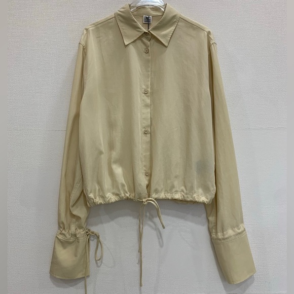 Toteme Tops - Toteme Light Yellow Drawstring-Hem Button Down Shirt
